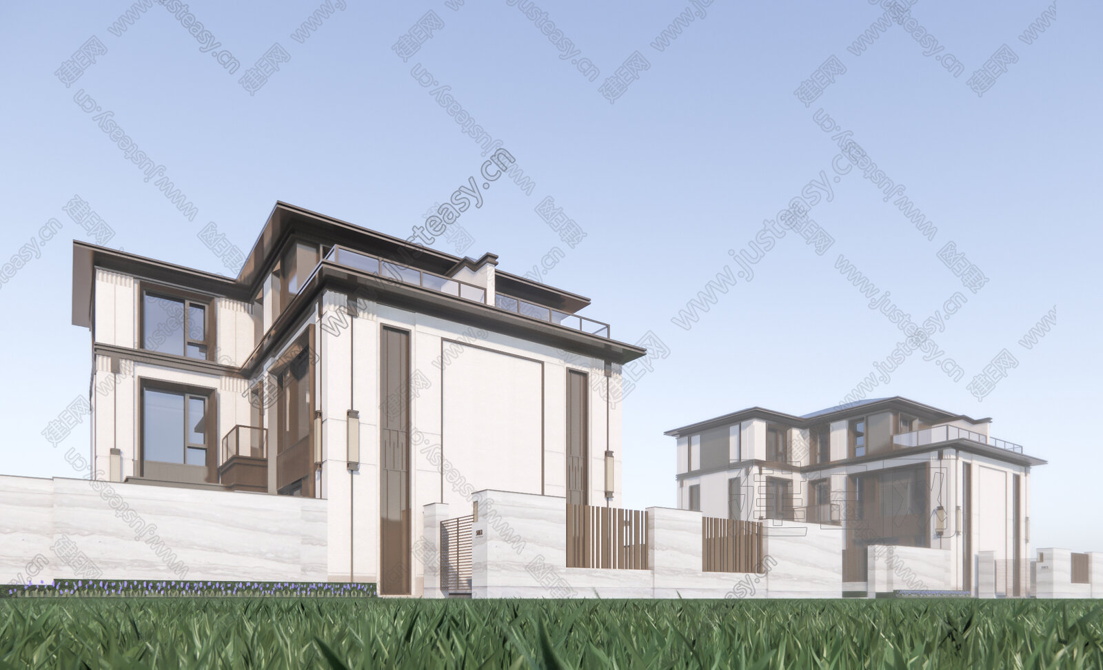 新中式别墅模型SU模型下载[ID:115166143]_建E室内设计网