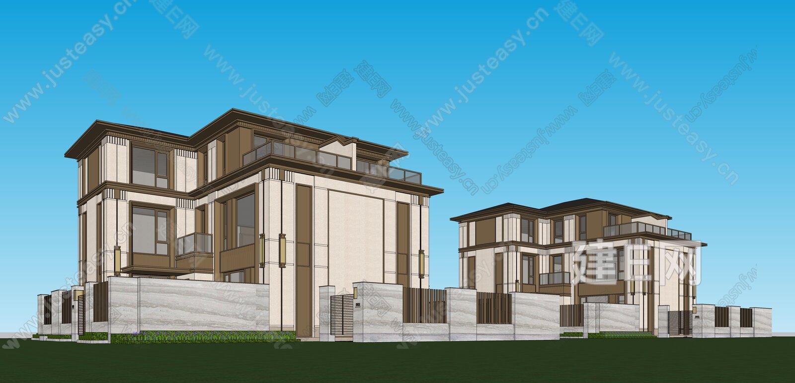 新中式别墅模型SU模型下载[ID:115166143]_建E室内设计网