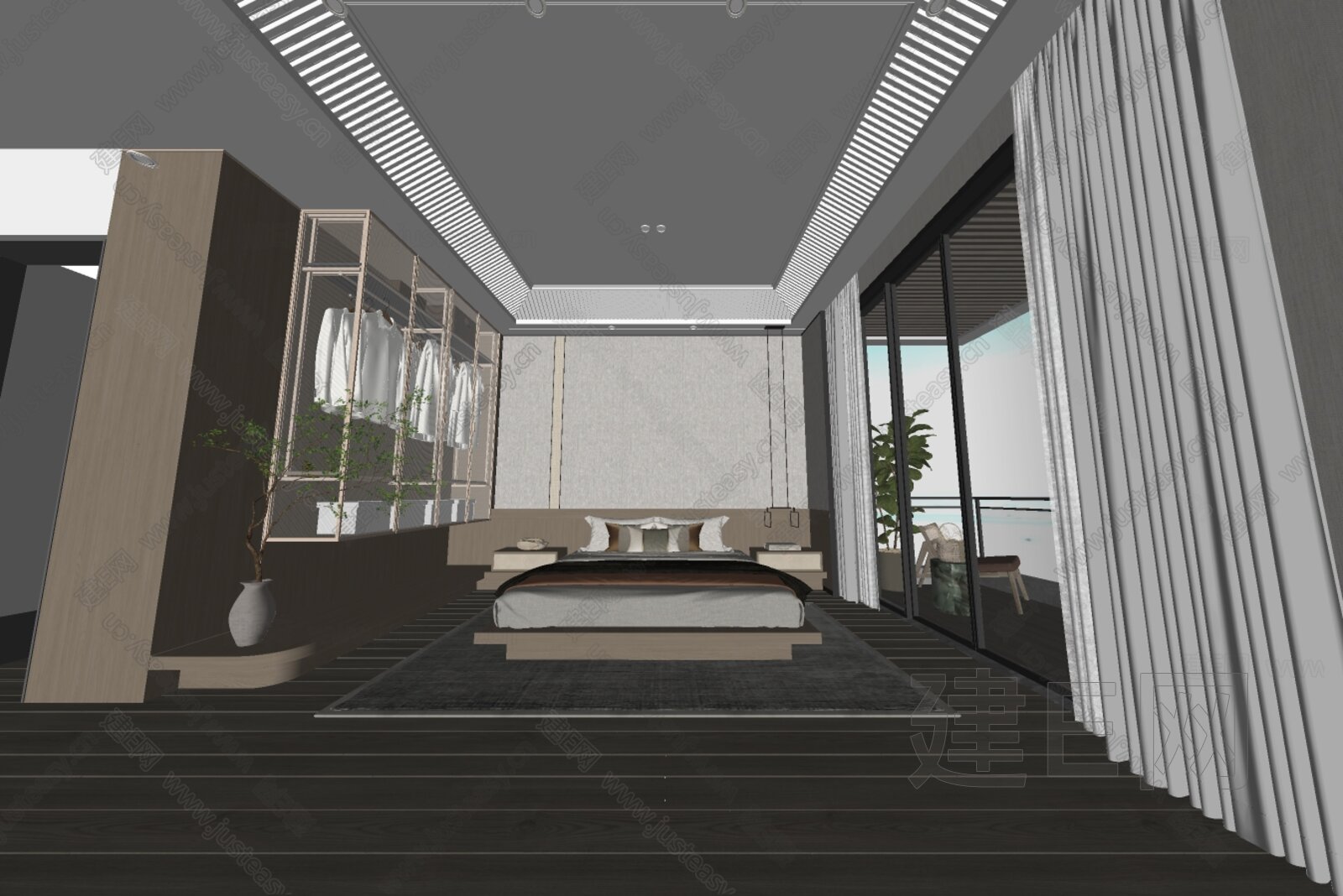 新中式主卧模型SU模型下载[ID:115166100]_建E室内设计网
