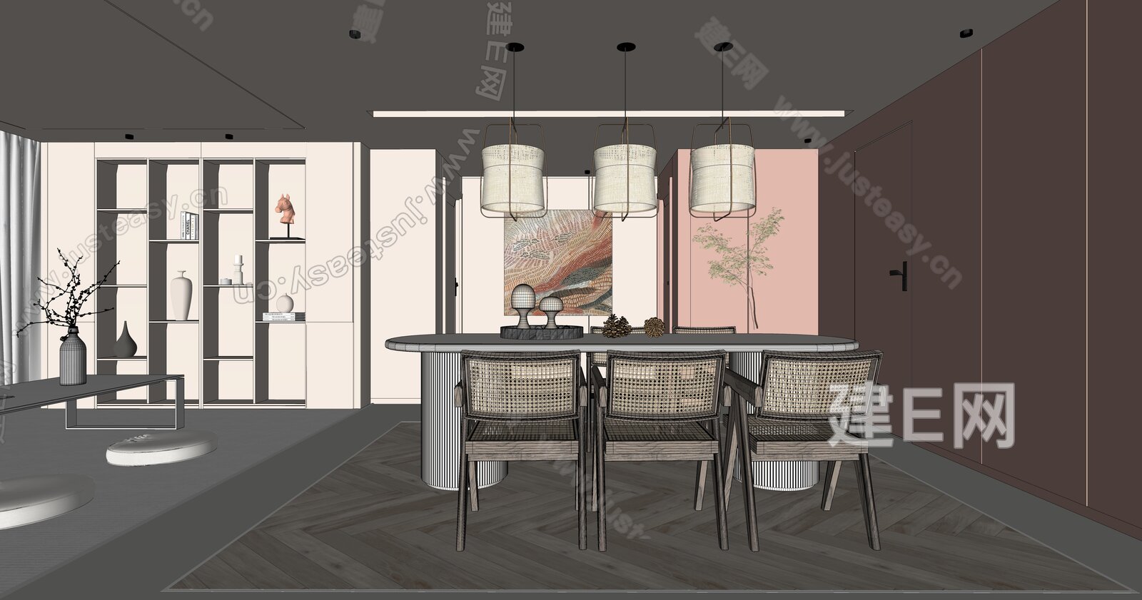 侘寂餐厅模型SU模型下载[ID:115297217]_建E室内设计网
