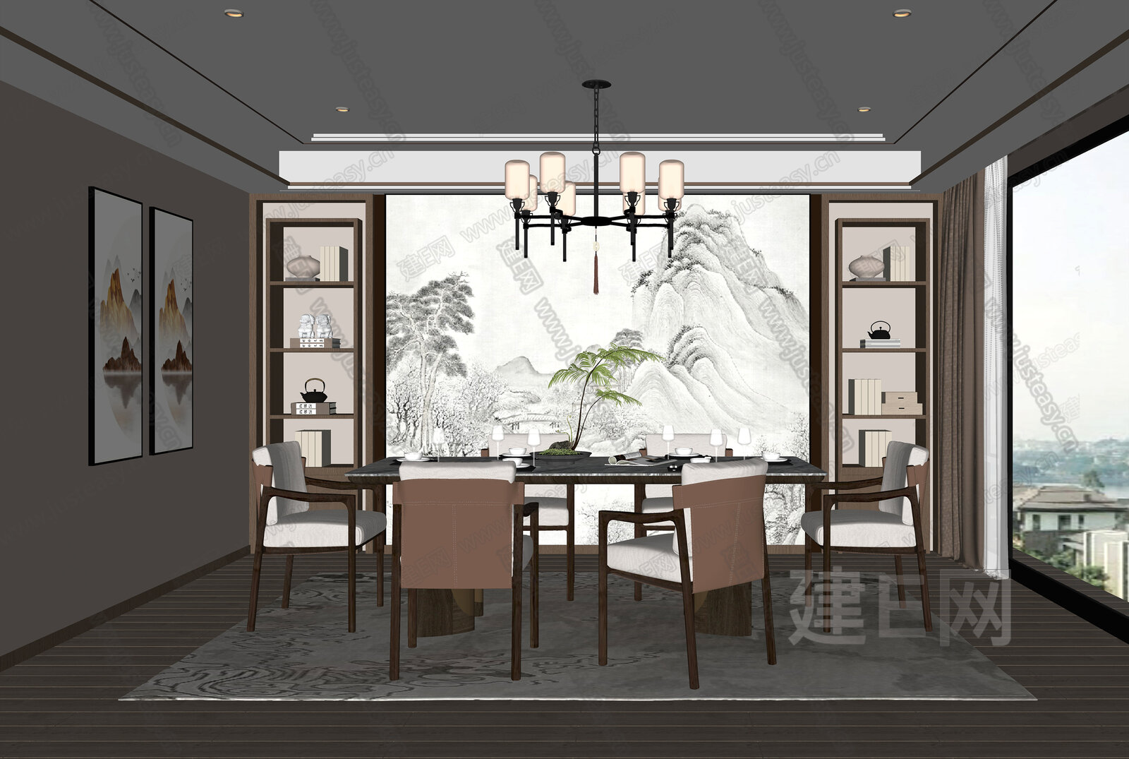 新中式餐厅模型SU模型下载[ID:115231707]_建E室内设计网
