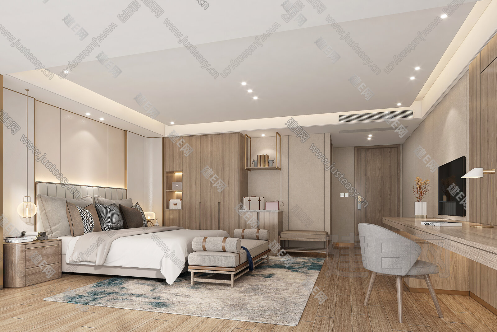 新中式酒店客房3d模型下载[ID:110580570]_建e网3d模型