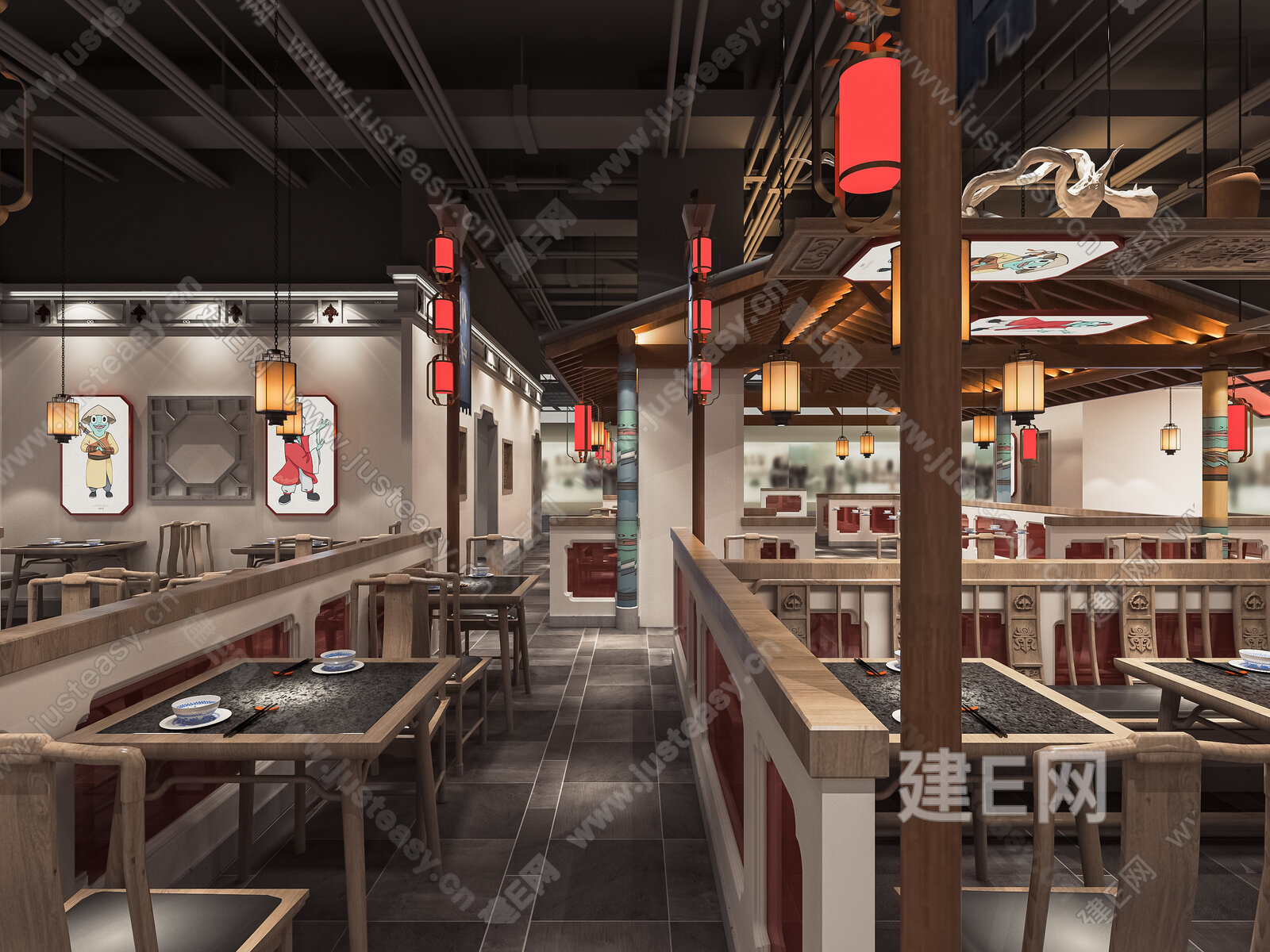 新中式火锅店 模型SU模型下载[ID:115231615]_建E室内设计网