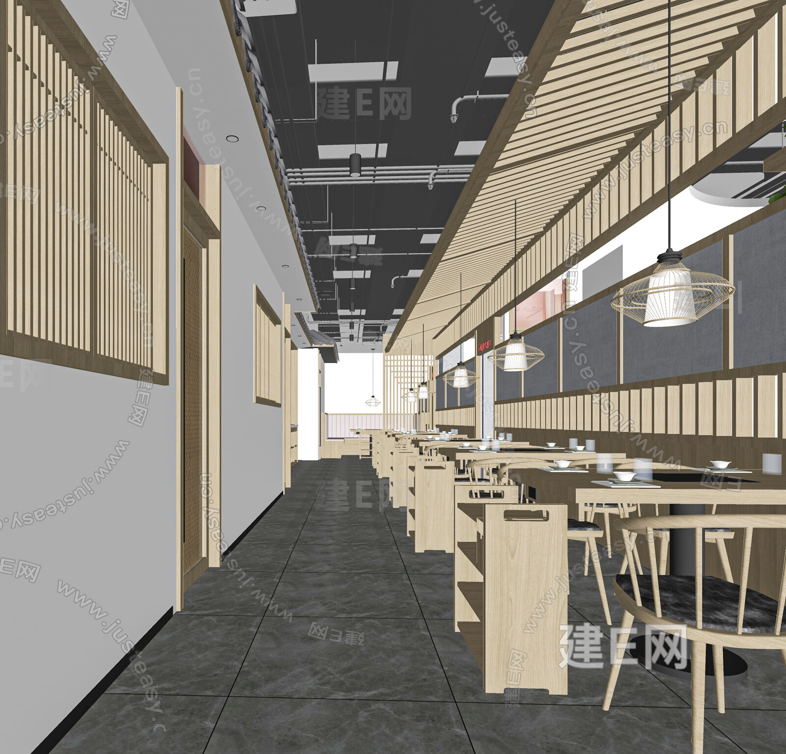 新中式火锅店 模型SU模型下载[ID:115231550]_建E室内设计网