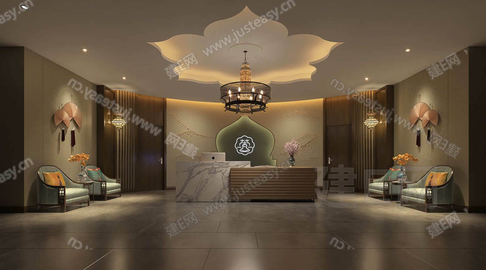 新中式接待大厅3d模型下载[ID:110580609]_建e网3d模型