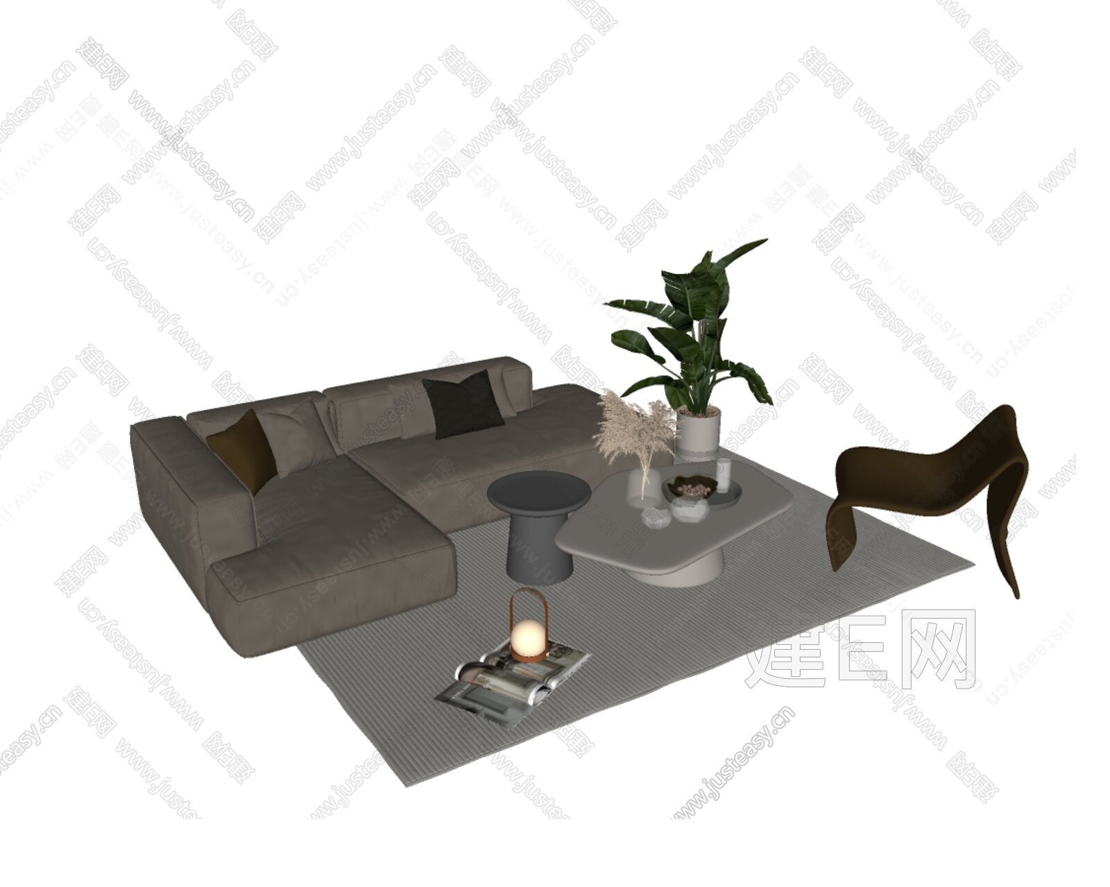 现代沙发茶几组合模型SU模型下载[ID:114838418]_建e网su模型