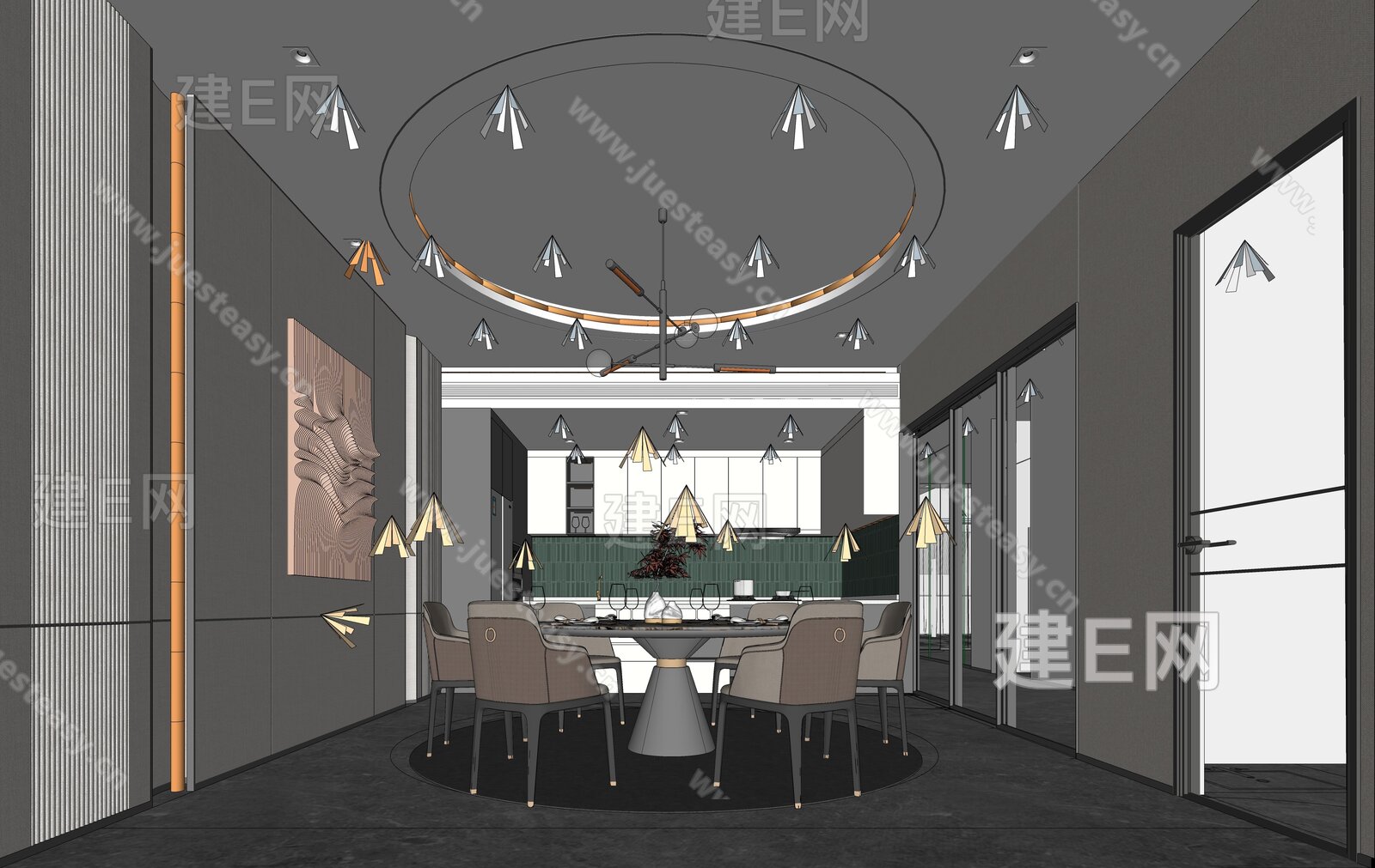现代餐厅模型SU模型下载[ID:115624912]_建e网su模型