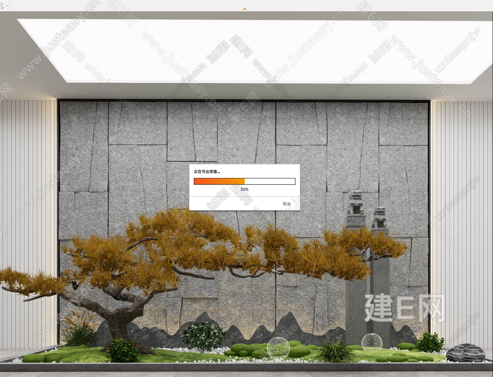 现代室内景观模型SU模型下载[ID:115428226]_建E室内设计网