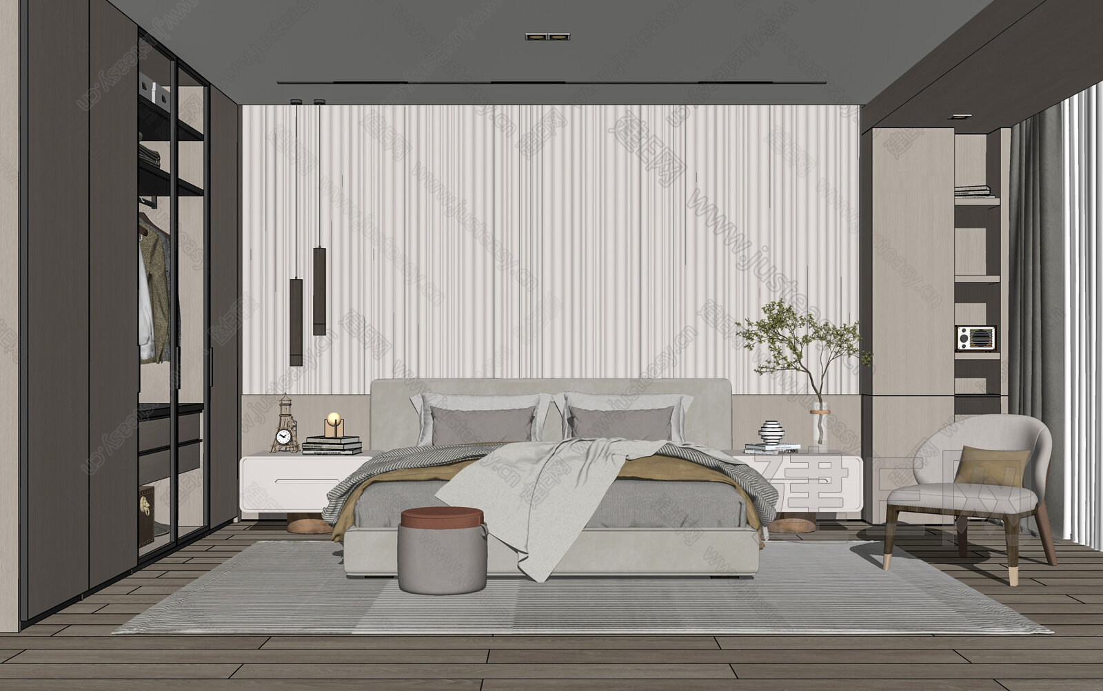 现代卧室模型SU模型下载[ID:115559216]_建E室内设计网