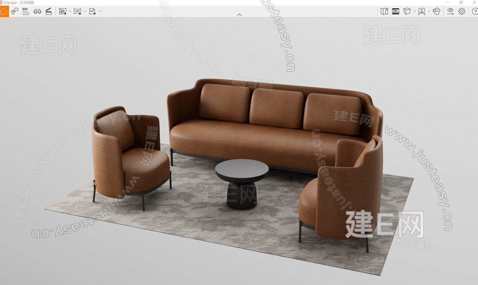 现代沙发茶几组合模型SU模型下载[ID:116018090]_建E室内设计网