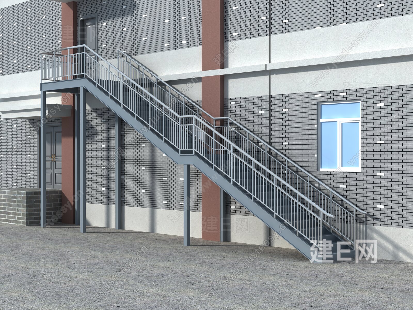 【现代消防楼梯3d模型】建E网_现代消防楼梯3d模型下载[ID:115102438]_打造3d现代消防楼梯模型免费下载平台