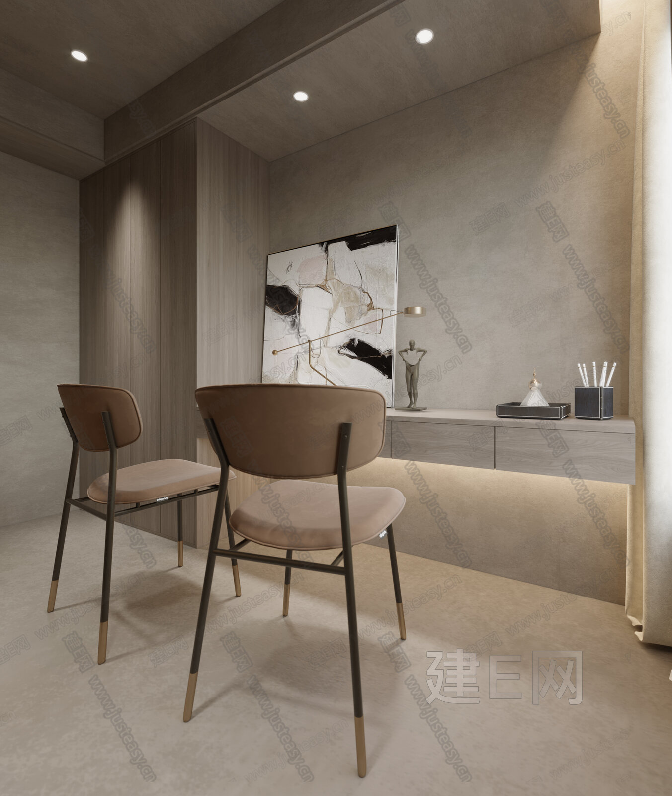【侘寂风书房3d模型】建e网_侘寂风书房3d模型下载[ID:112481075]_打造3d侘寂风书房模型免费下载平台