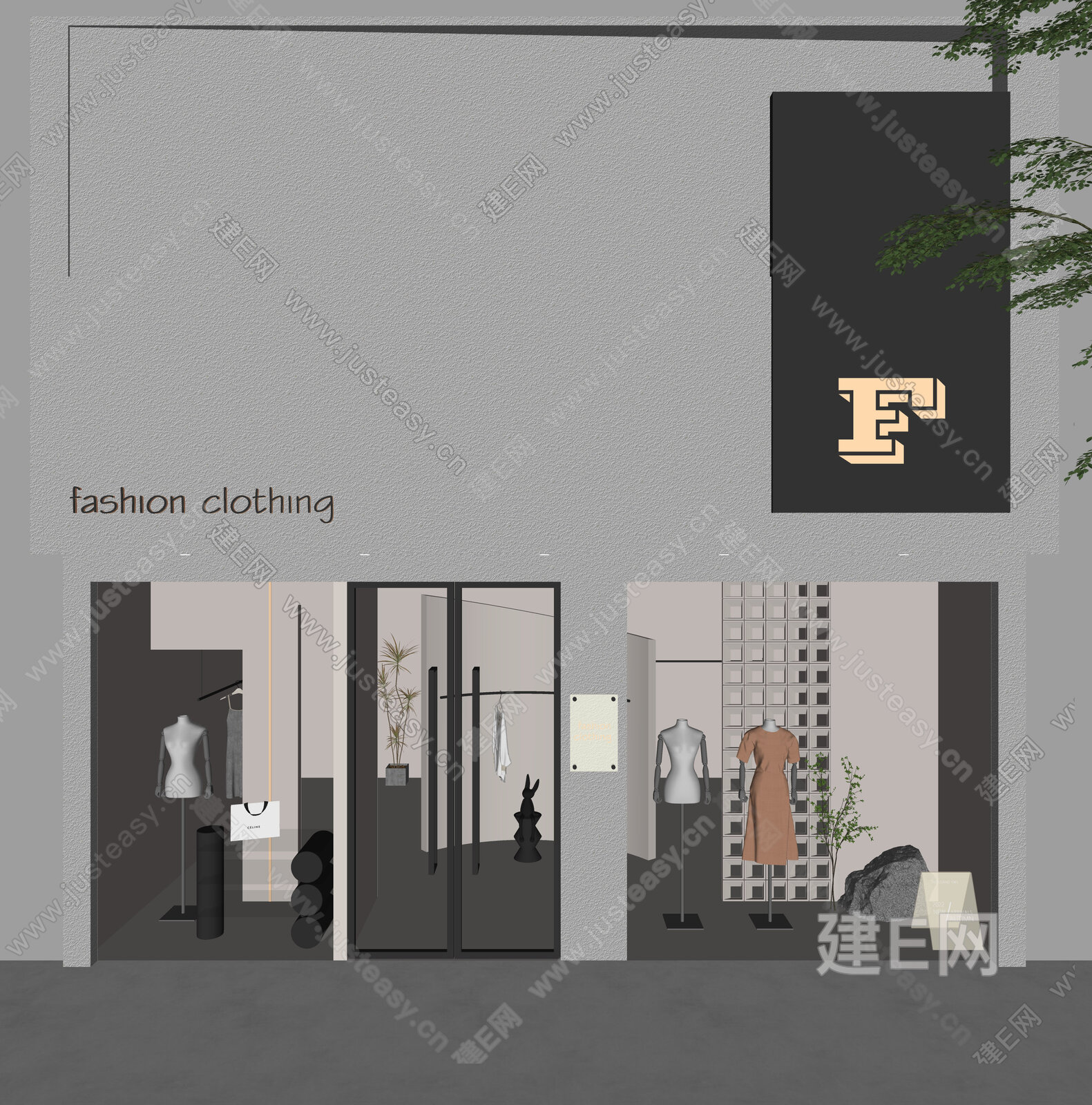 现代服装店门头模型SU模型下载[ID:117000968]_建e网su模型