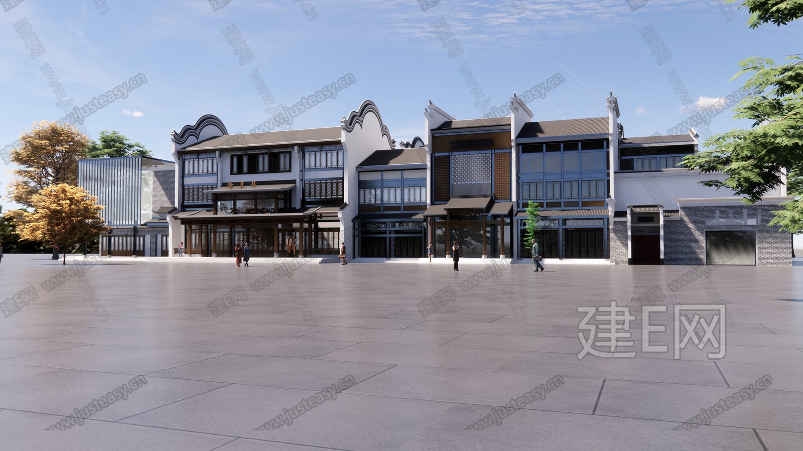 中式商业街模型SU模型下载[ID:117132249]_建e网su模型
