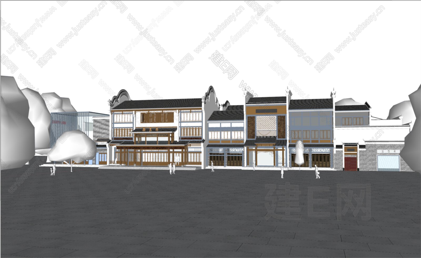 中式商业街模型SU模型下载[ID:117132249]_建e网su模型
