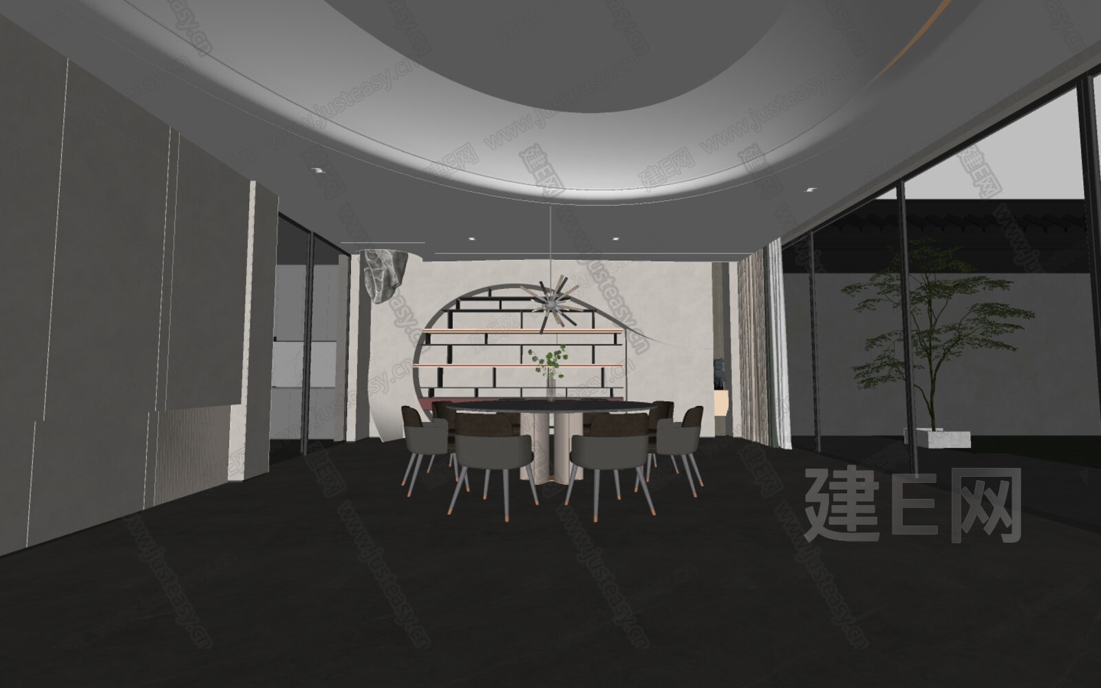 侘寂风餐厅模型SU模型下载[ID:117132189]_建E室内设计网