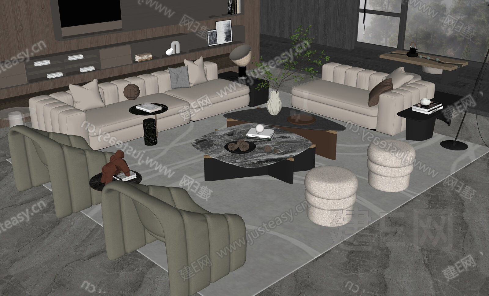 米洛提Minotti 现代沙发茶几组合模型SU模型下载[ID:117132287]_建e网su模型