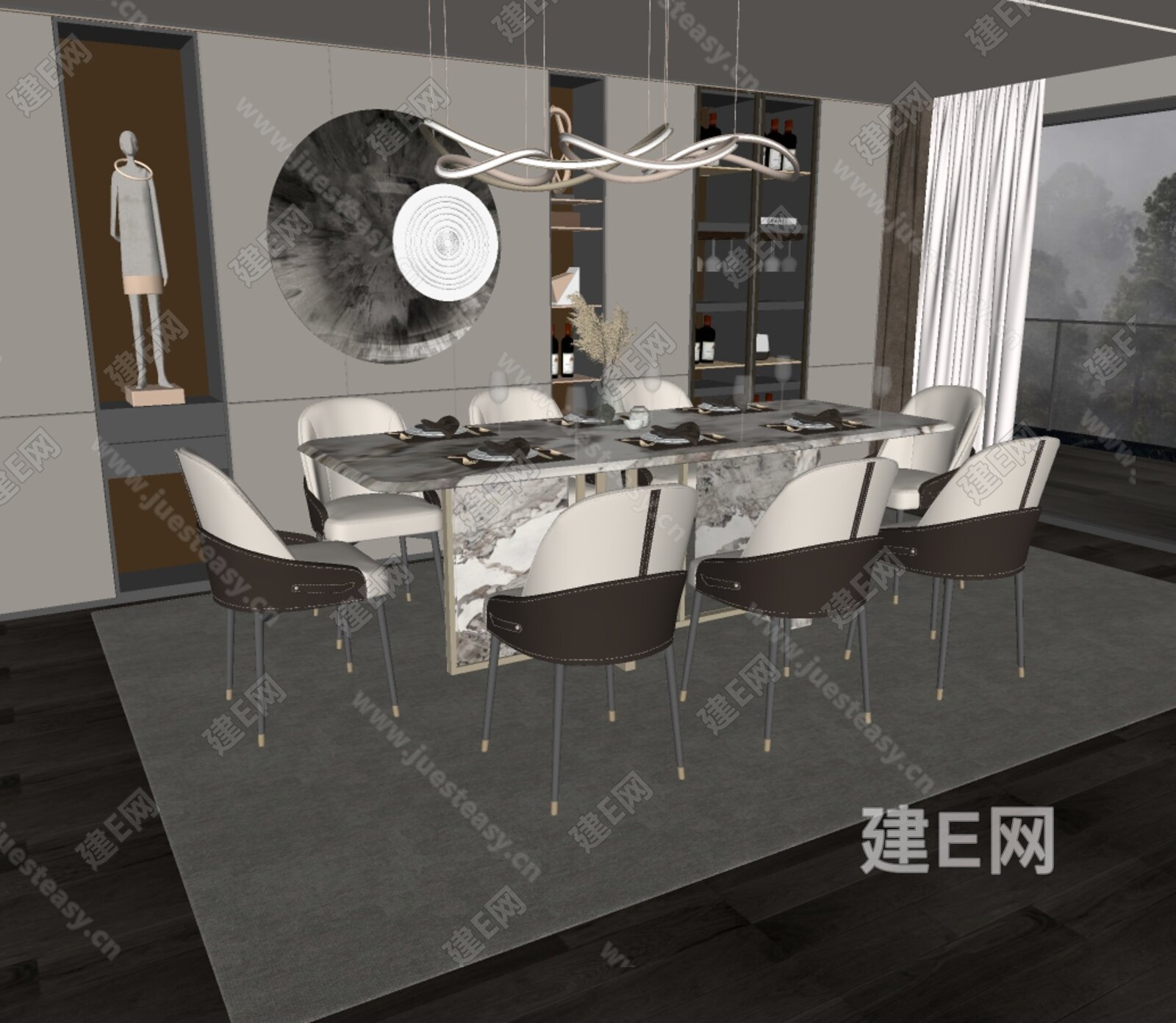 现代餐厅模型SU模型下载[ID:109398865]_建E室内设计网