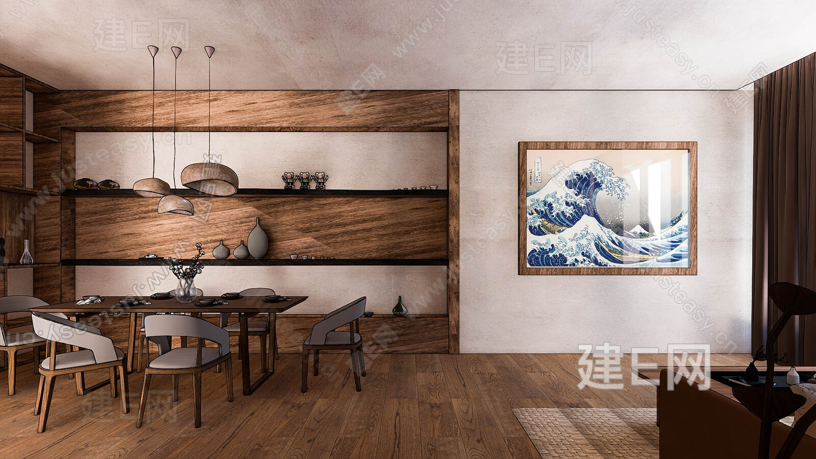 侘寂客餐厅模型SU模型下载[ID:109202412]_建E室内设计网