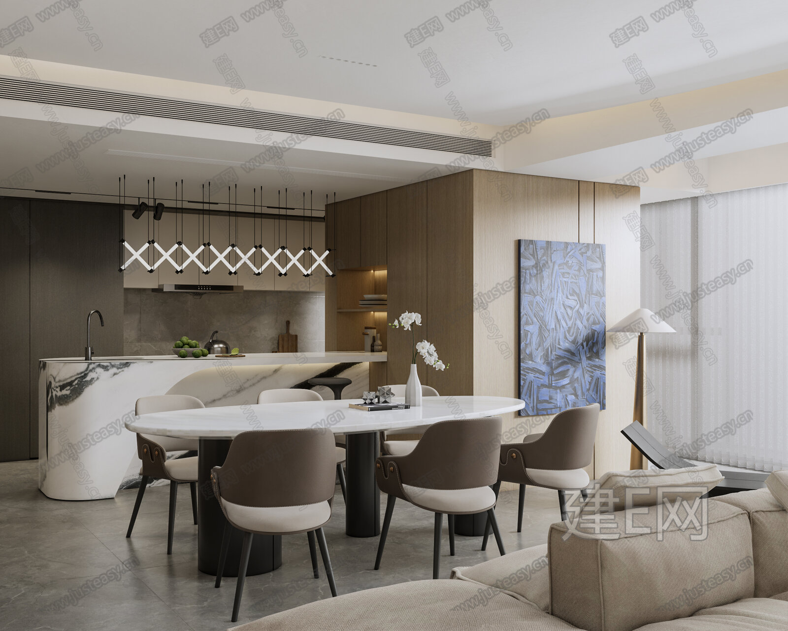 现代餐厅模型SU模型下载[ID:109857761]_建e网su模型