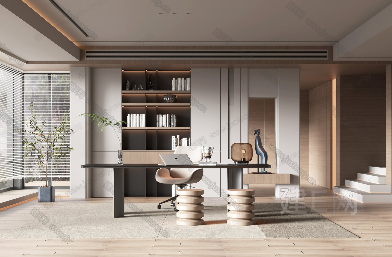 现代书房3d模型下载[ID:105206324]_建e网3d模型