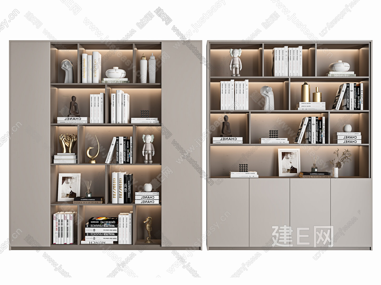 现代书柜模型SU模型下载[ID:110447553]_建E室内设计网