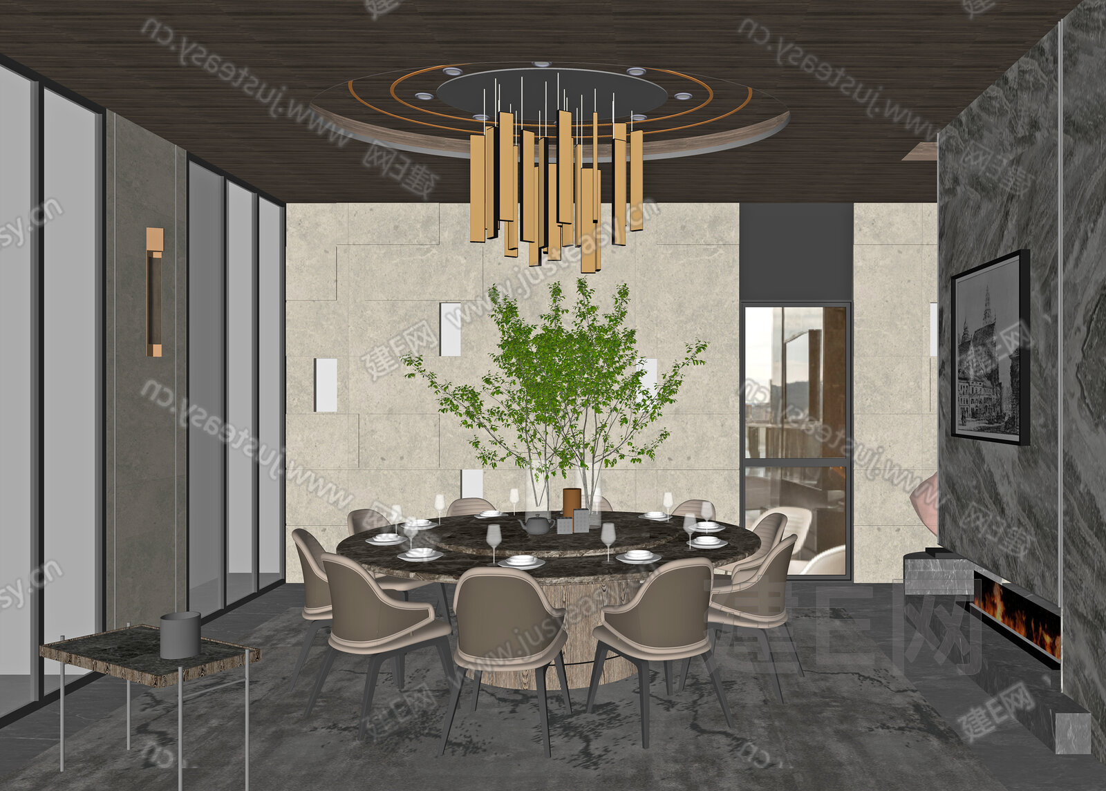 现代餐厅模型SU模型下载[ID:109726637]_建e网su模型