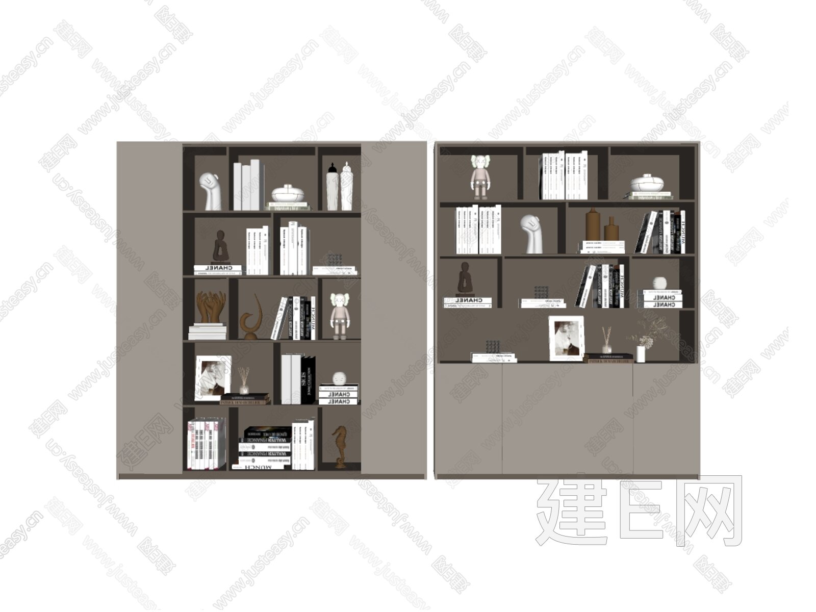 现代书柜模型SU模型下载[ID:110447553]_建E室内设计网
