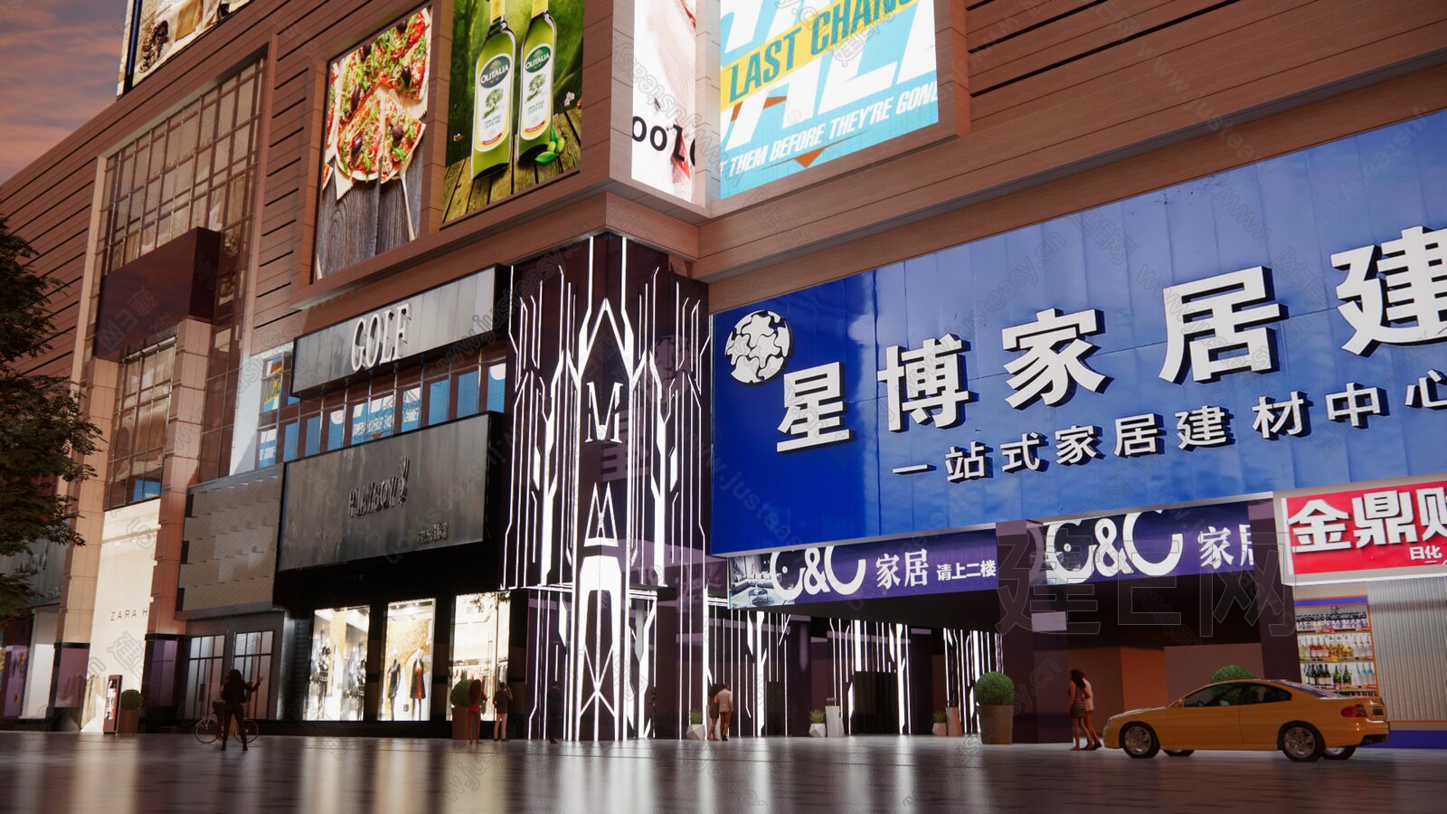 现代商业街模型SU模型下载[ID:110119723]_建E室内设计网