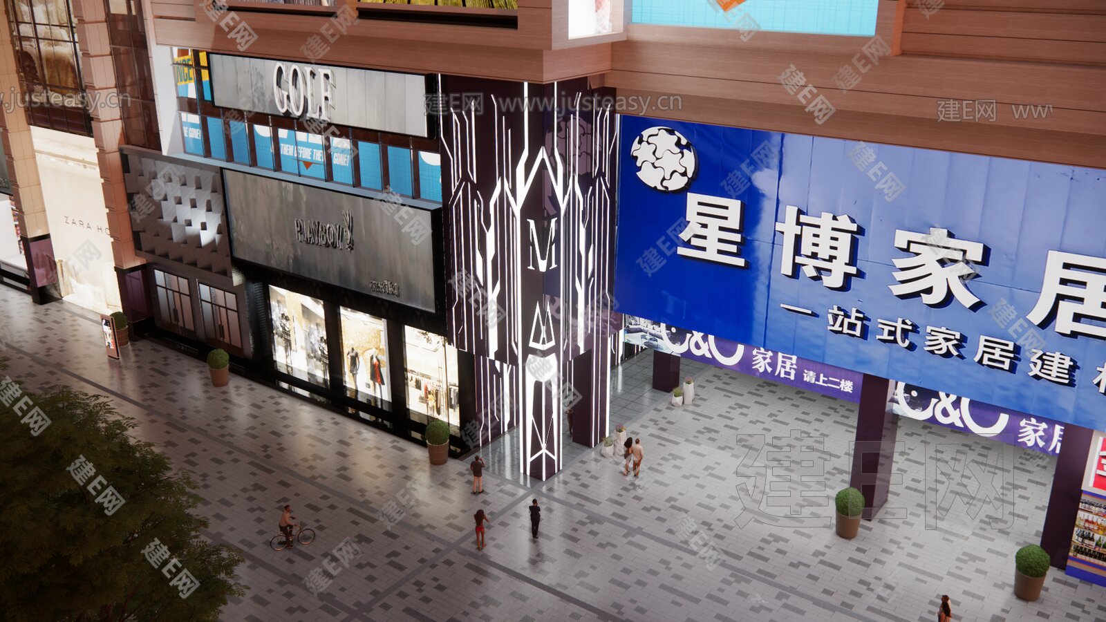 现代商业街模型SU模型下载[ID:110119723]_建E室内设计网