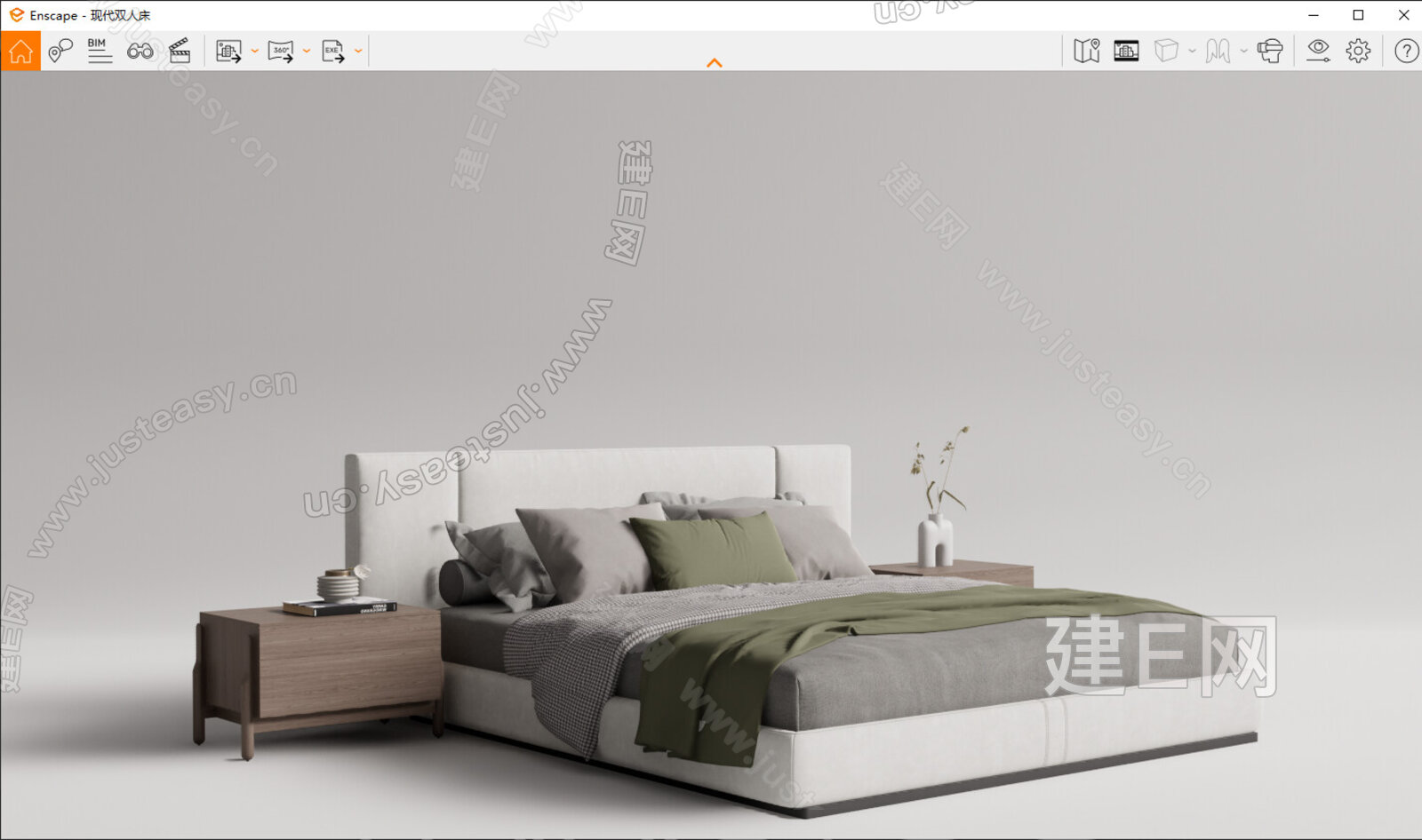 现代双人床模型SU模型下载[ID:111102852]_建E室内设计网