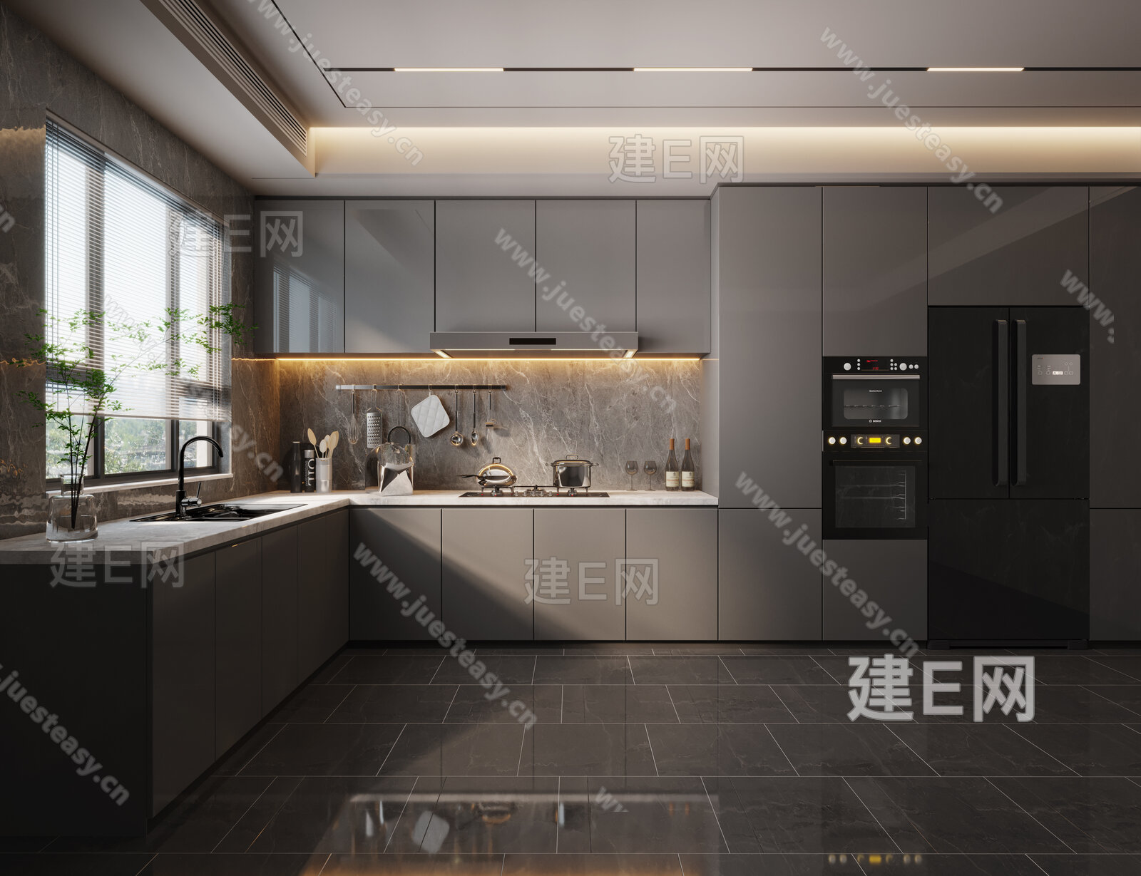 现代厨房模型SU模型下载[ID:109267561]_建E室内设计网