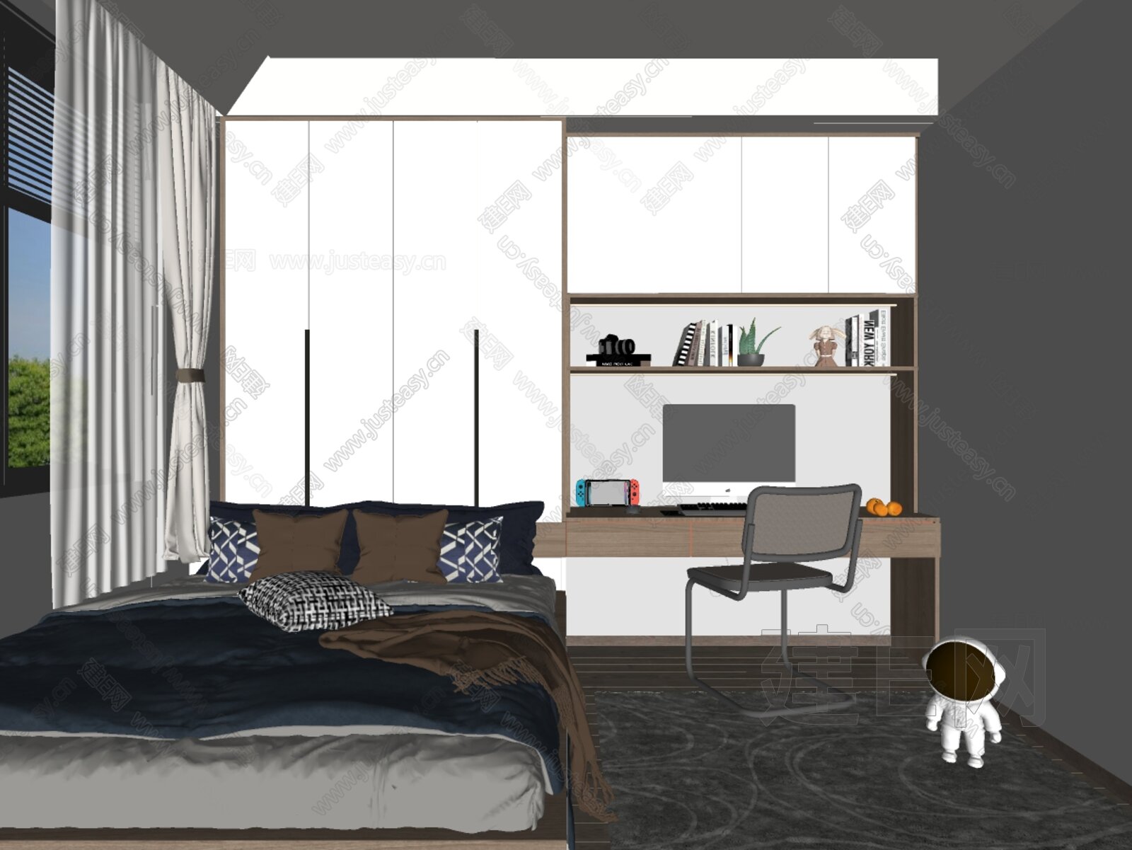 现代榻榻米卧室模型SU模型下载[ID:111037369]_建E室内设计网