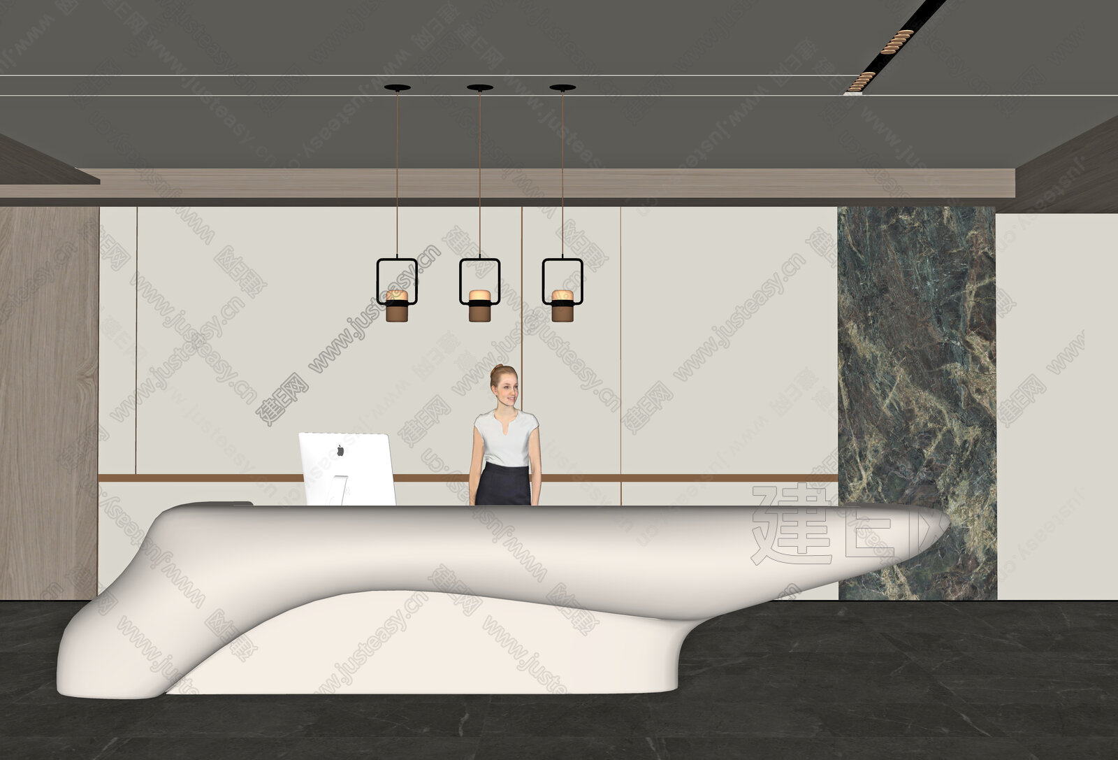 现代公司前台模型SU模型下载[ID:111496036]_建e网su模型