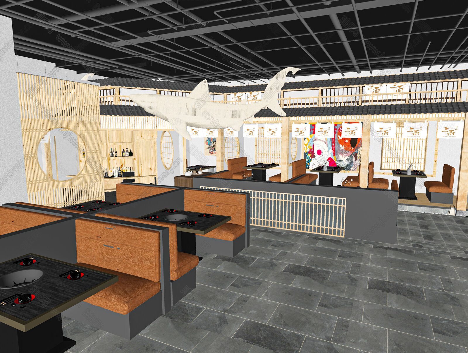 日式料理店模型SU模型下载[ID:111430423]_建E室内设计网