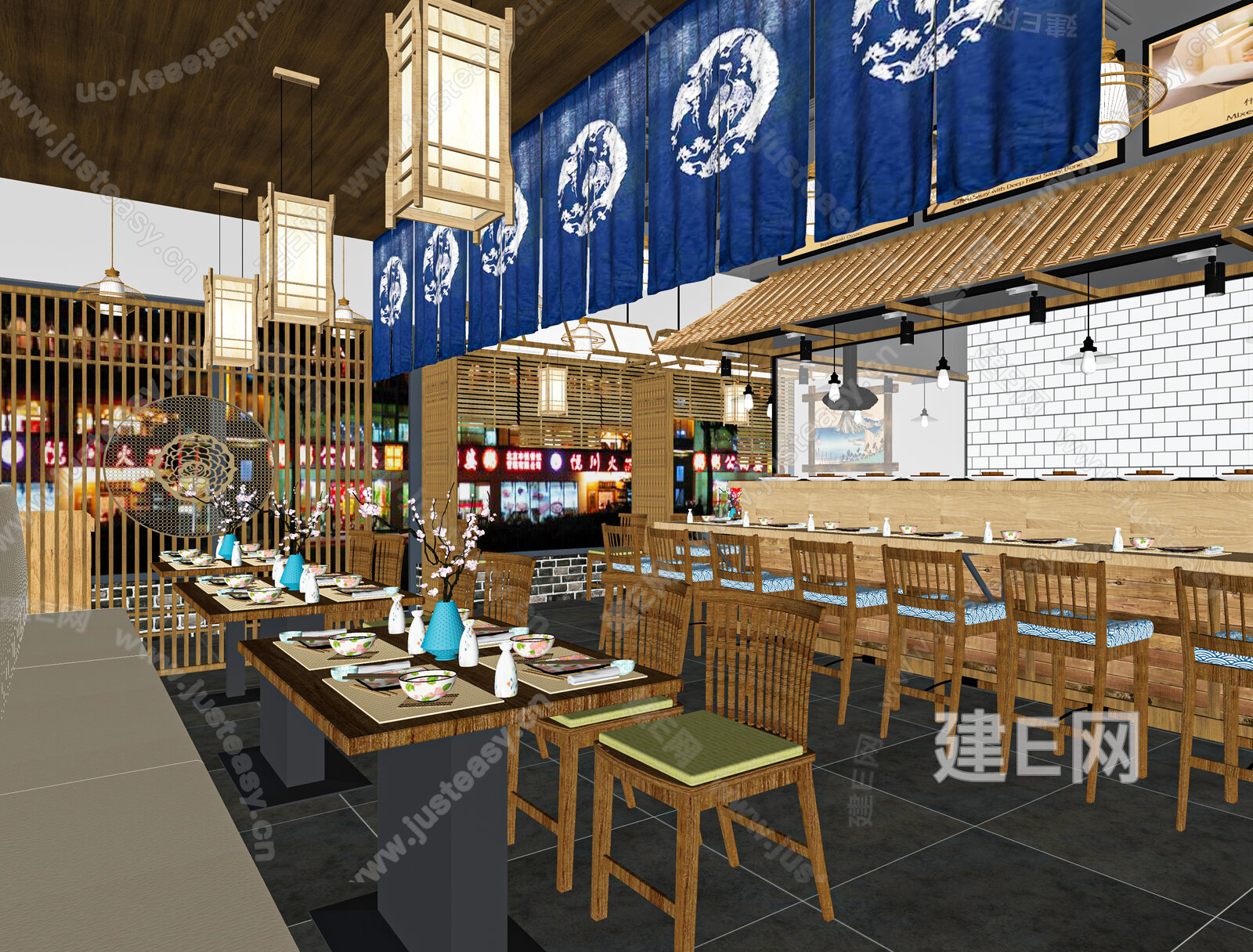 日式料理店模型SU模型下载[ID:111627257]_建E室内设计网