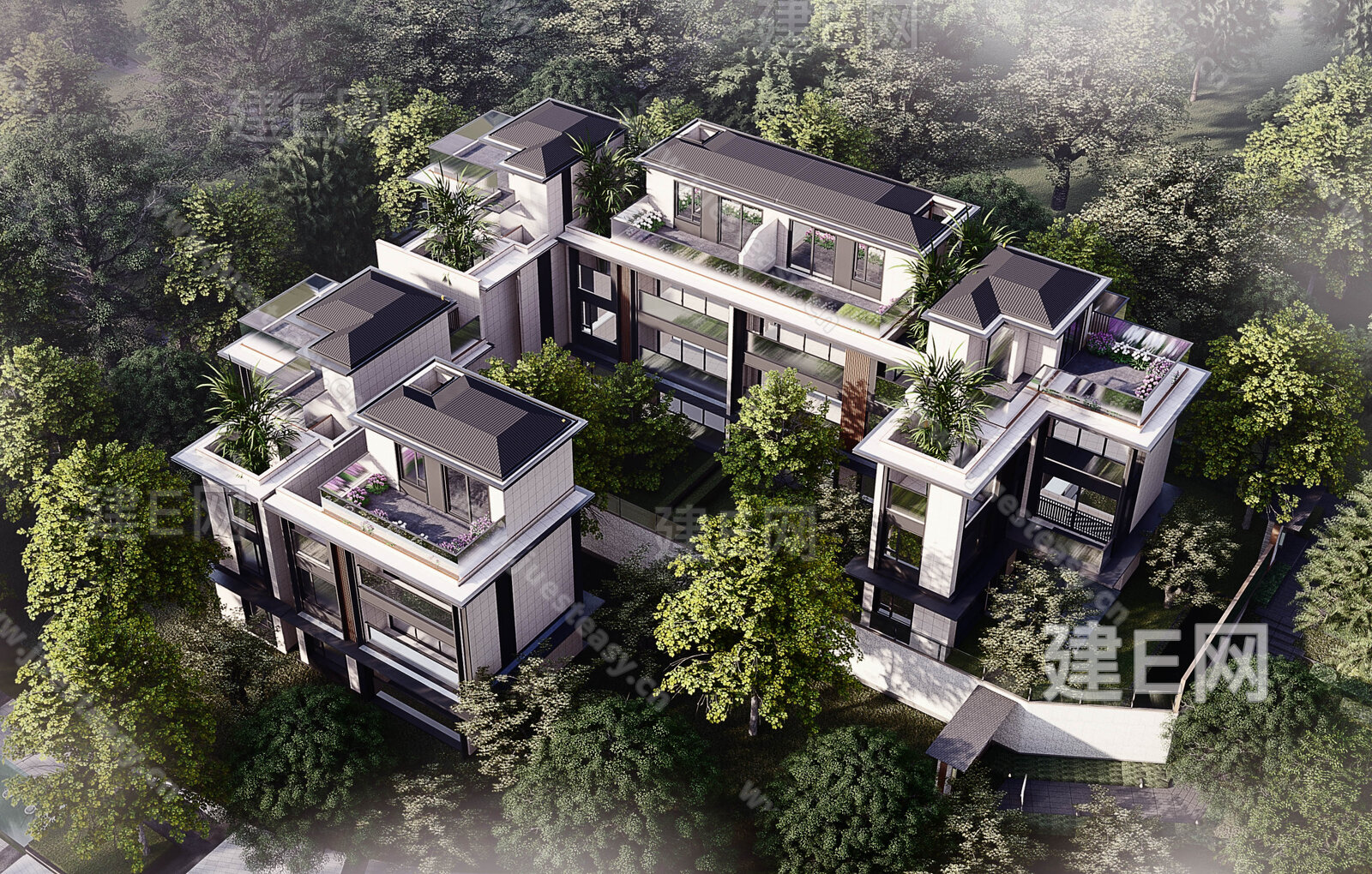 新中式别墅模型SU模型下载[ID:111627211]_建E室内设计网
