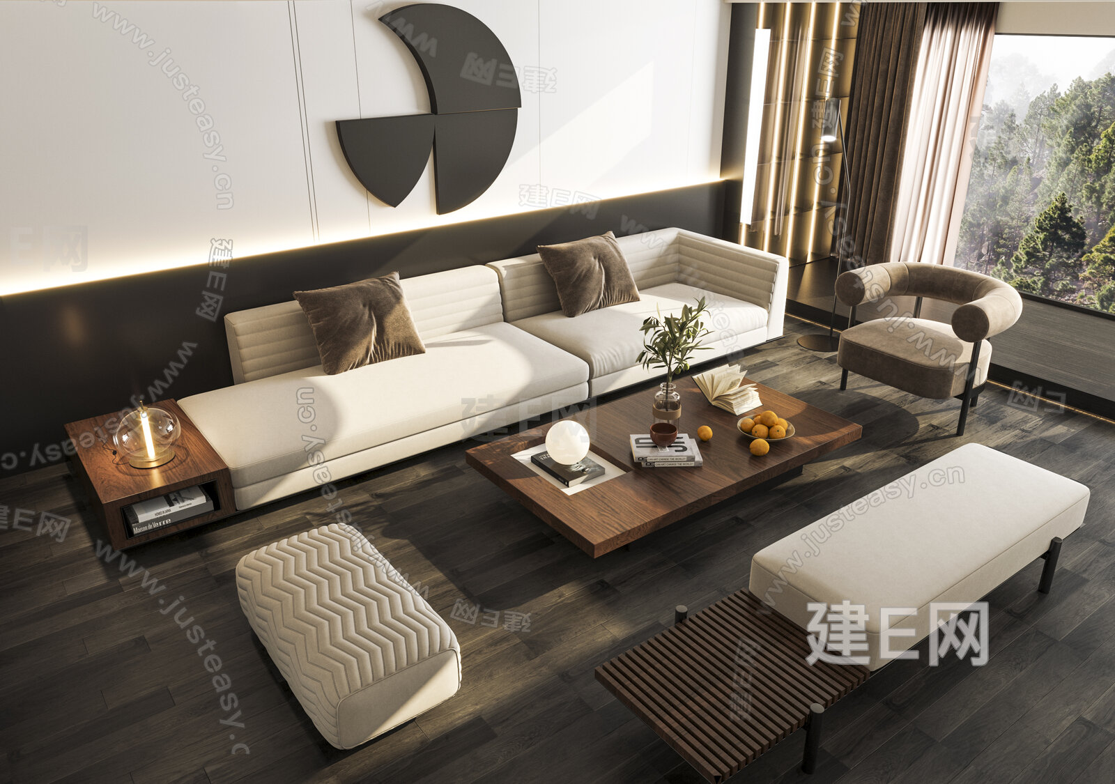 现代沙发茶几组合模型SU模型下载[ID:111233897]_建e网su模型
