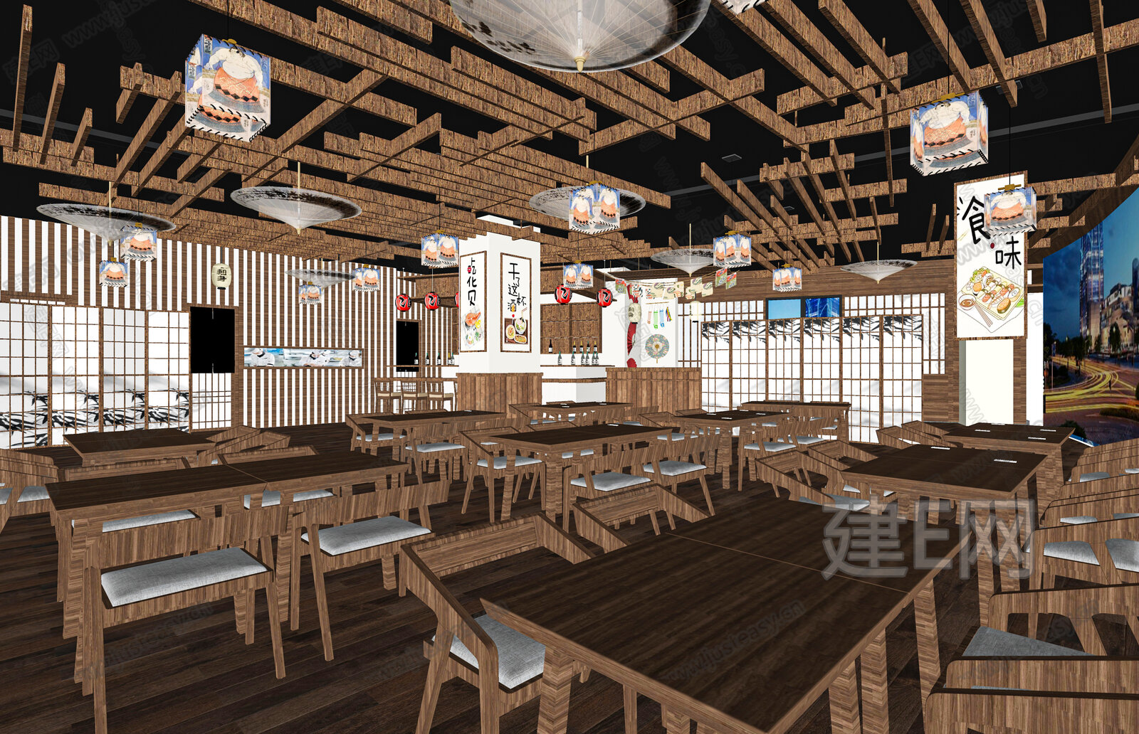 日式料理店 模型SU模型下载[ID:111299422]_建E室内设计网