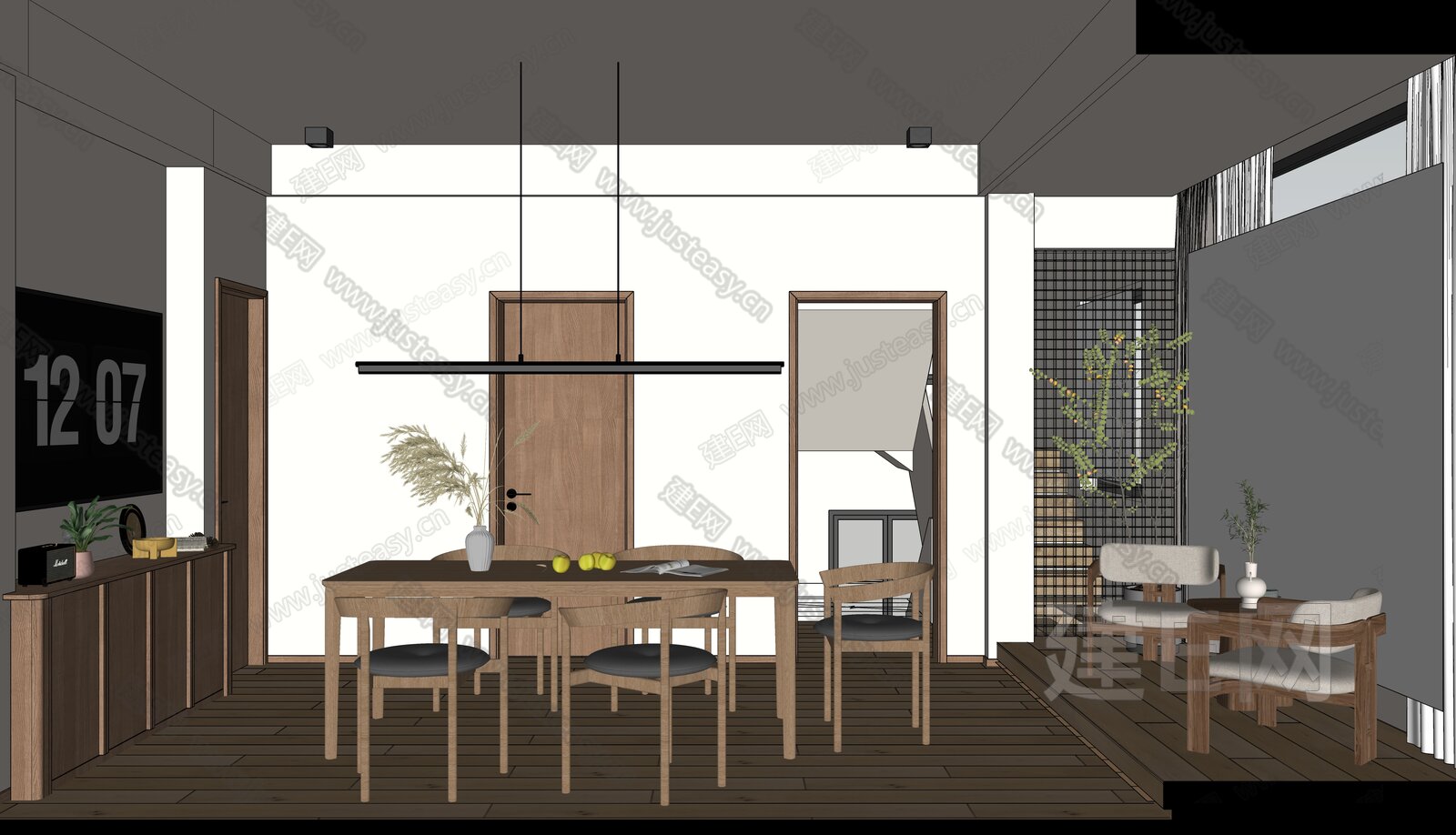 侘寂餐厅模型SU模型下载[ID:111954718]_建E室内设计网
