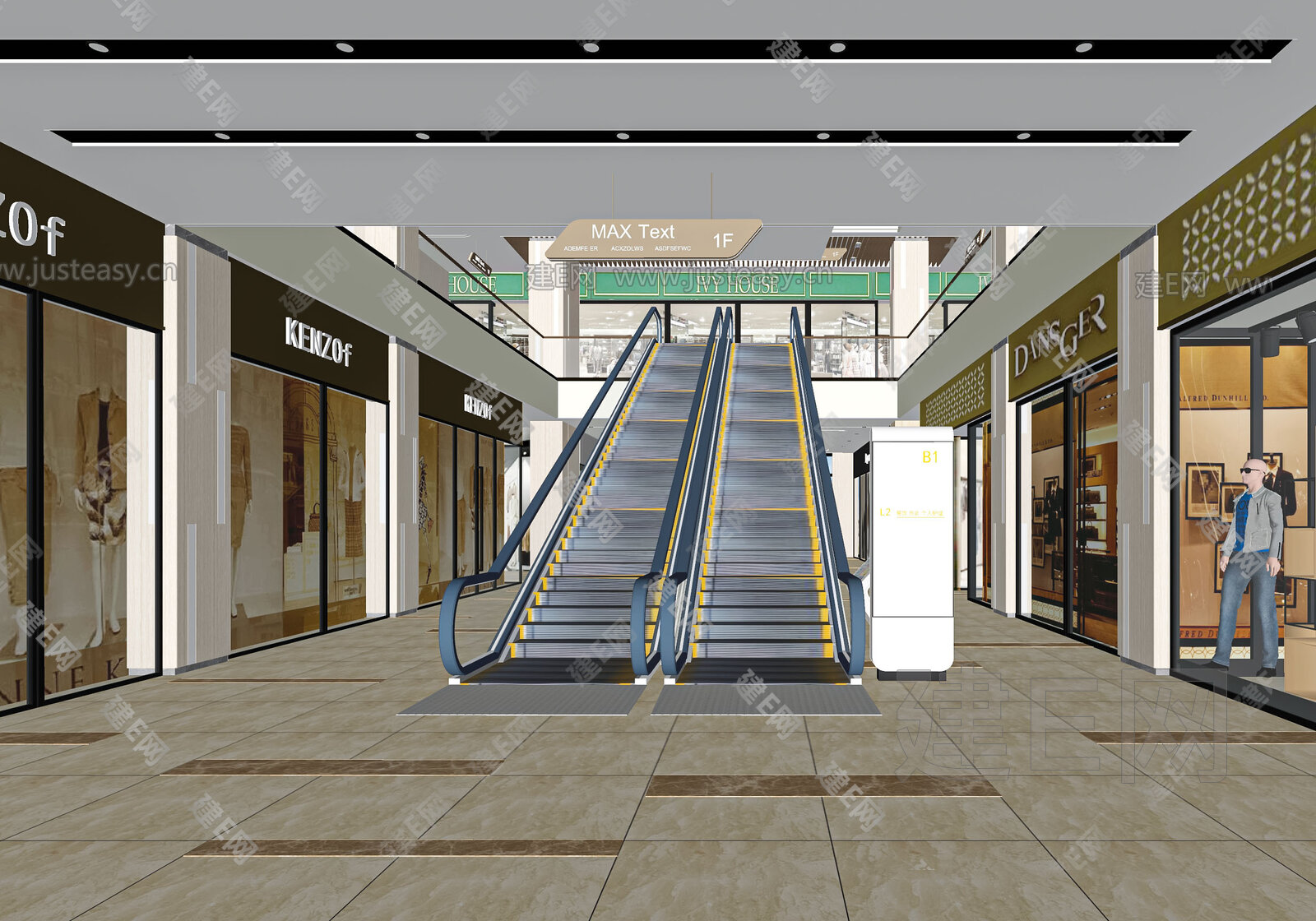现代商场挑空扶梯- 建E网3D模型下载网