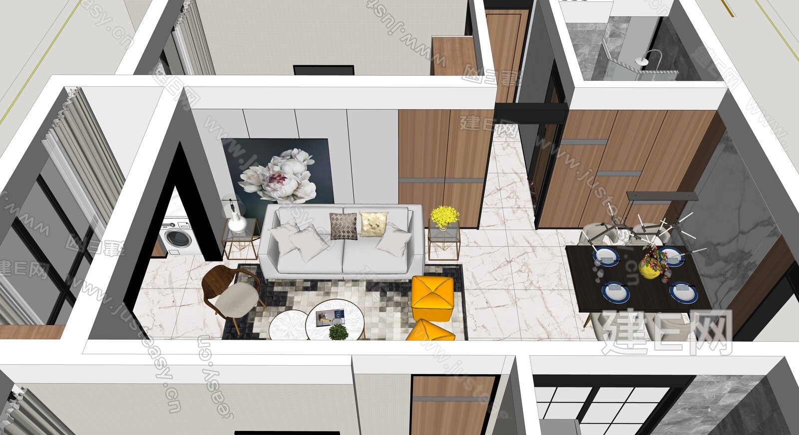 现代家装模型SU模型下载[ID:112086004]_建E室内设计网