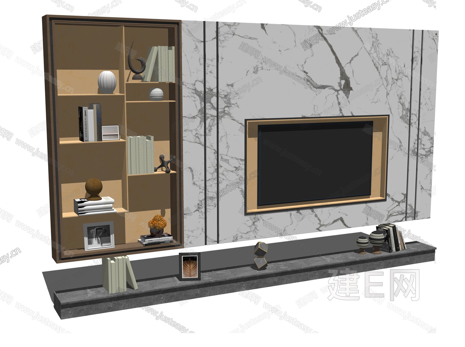 现代电视墙模型SU模型下载[ID:111758216]_建E室内设计网