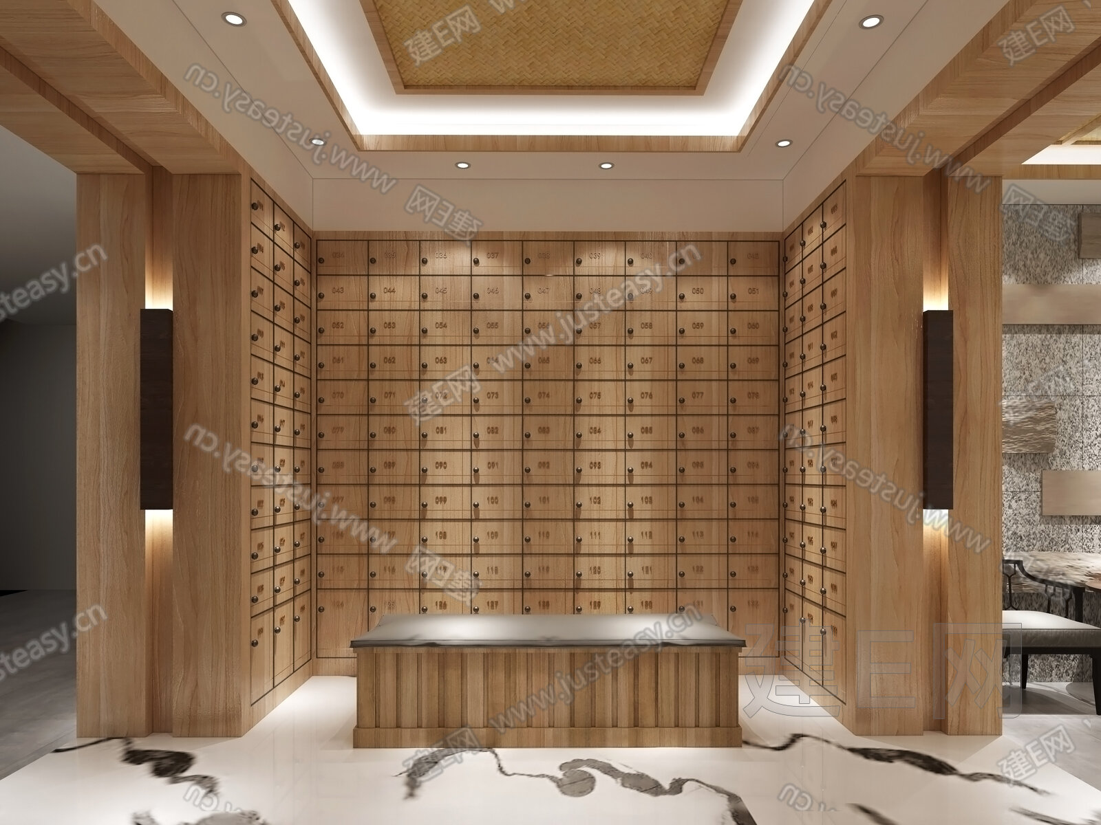 新中式洗浴中心前台3d模型下载[ID:108483242]_建e网3d模型