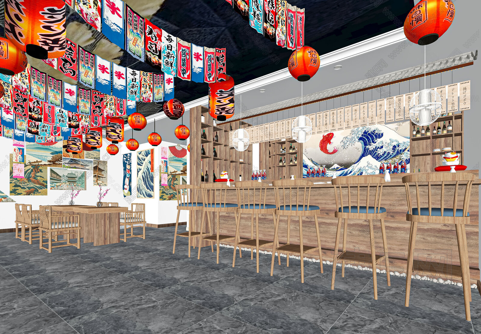 日式料理店模型SU模型下载[ID:111692744]_建E室内设计网