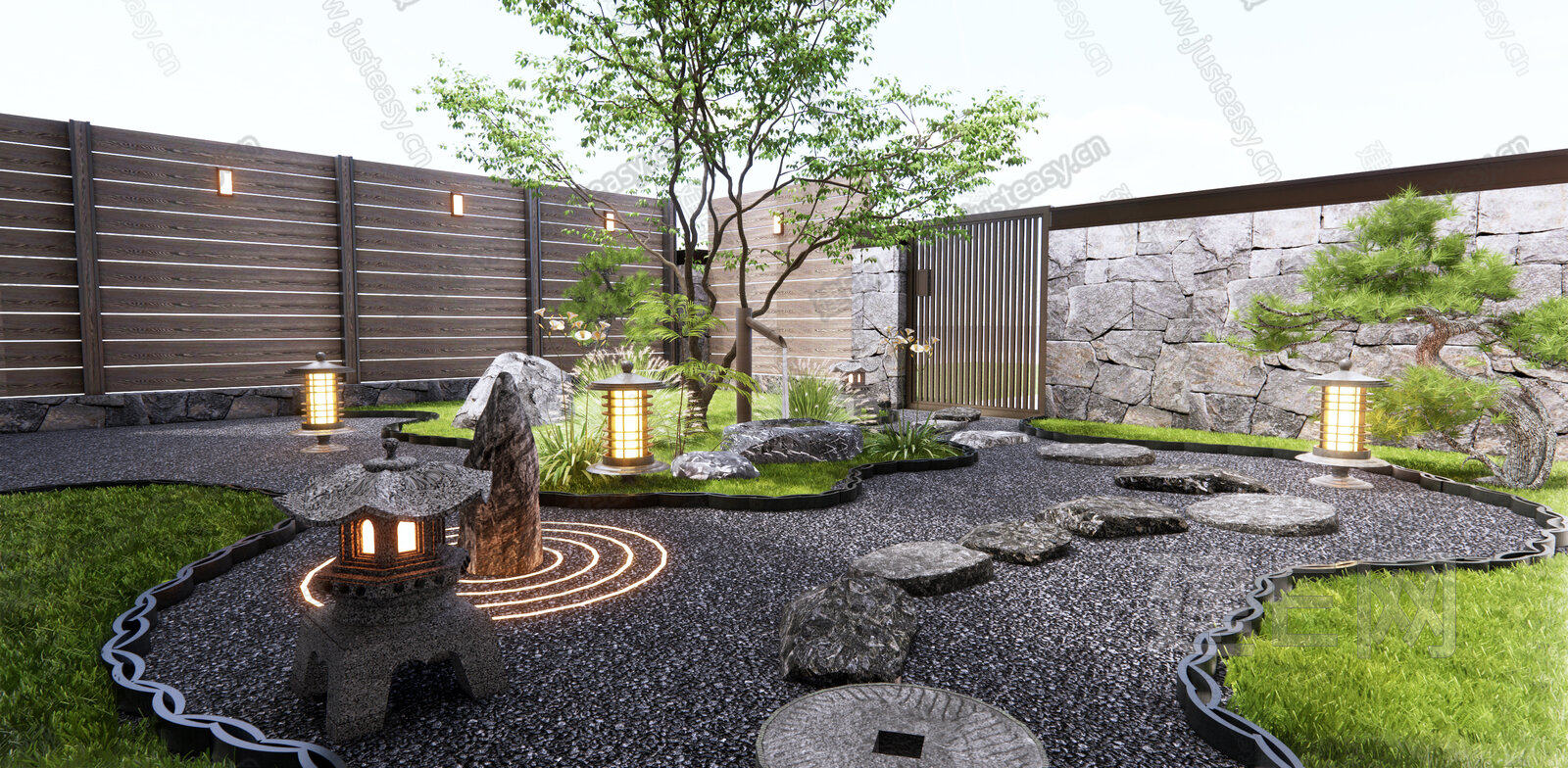 日式庭院景观模型SU模型下载[ID:111823862]_建E室内设计网