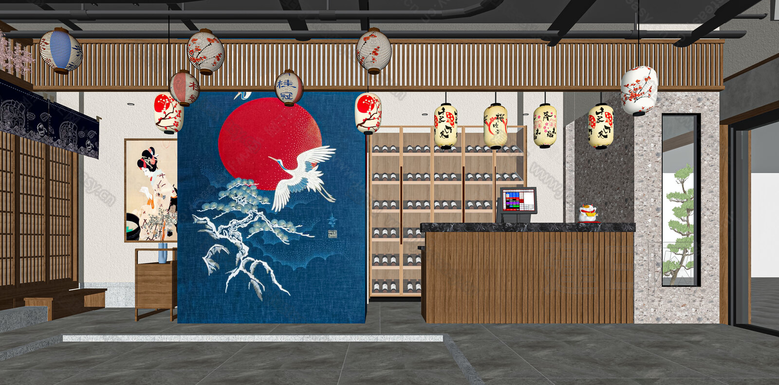 日式料理店模型SU模型下载[ID:112544734]_建E室内设计网