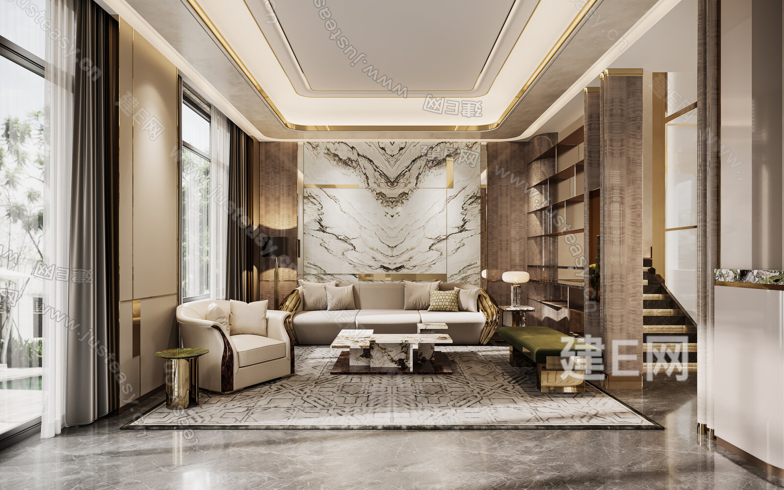 现代客厅模型SU模型下载[ID:113003443]_建e网su模型