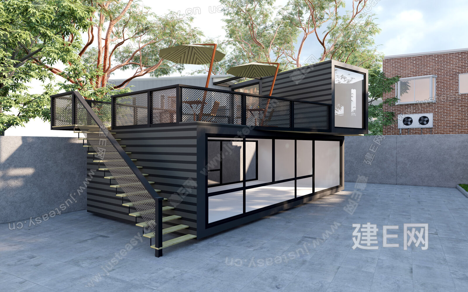 现代集装箱咖啡厅模型SU模型下载[ID:105204228]_建E室内设计网