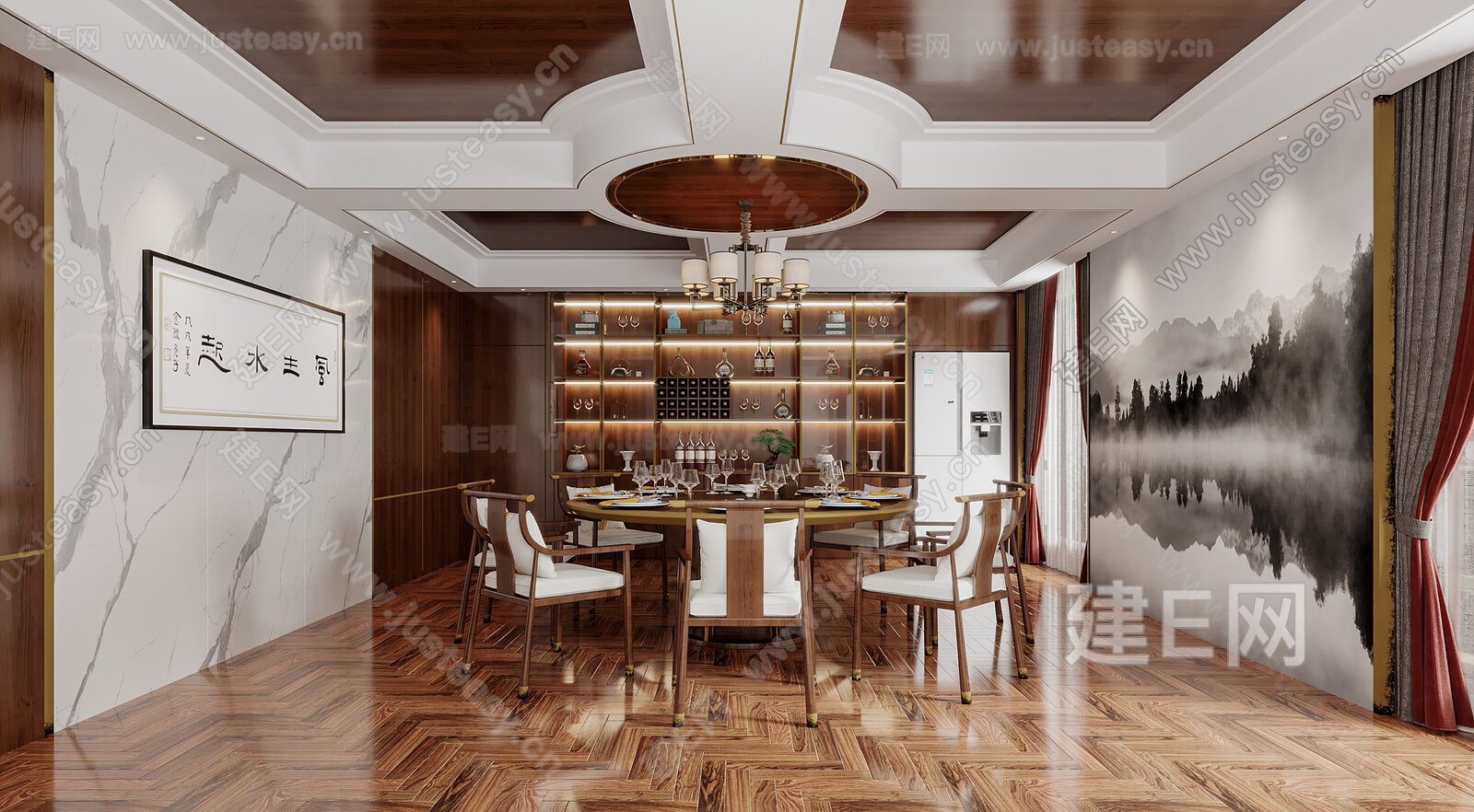 新中式餐厅模型SU模型下载[ID:113986287]_建e网su模型